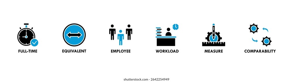 Fte banner web icon vector illustration concept of full time equivalent with icon of full-time, equivalent, employee, workload, measure and comparability