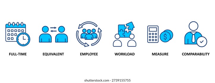 Fte banner web icon vector illustration concept of full time equivalent with icon of full-time, equivalent, employee, workload, measure and comparability