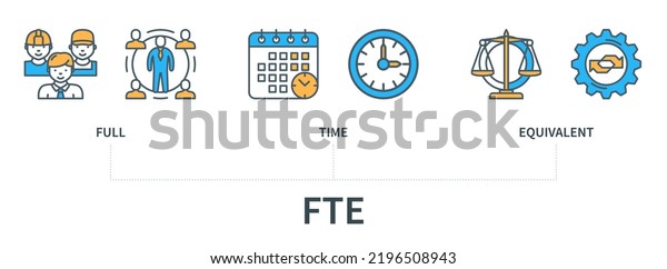 FTE concept\
with icons. Full time equivalent. Business banner. Web vector\
infographic in minimal flat line\
style