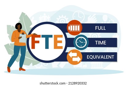 FTE - Full Time Equivalent acronym, business concept background. word lettering typography design illustration with line icons