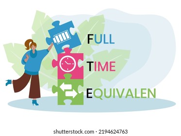 FTE - Full Time Equivalent acronym, business concept background. word lettering typography design illustration with line icons