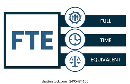 FTE - Full Time Equivalent acronym, business concept background. word lettering typography design illustration with line icons