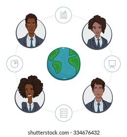 FTeam of remote workers on a business project - ile sharing via cloud technology - Group business analysts and project managers