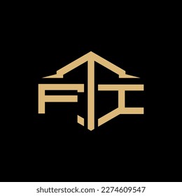 Vector de diseño del logotipo de la carta FTI. Logotipo de corte de forma de construcción de polígono en monograma FTI.
