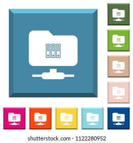 FTP archive white icons on edged square buttons in various trendy colors