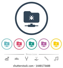 FTP bug flat color icons in round outlines. 6 bonus icons included.