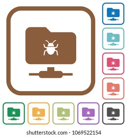 FTP bug simple icons in color rounded square frames on white background