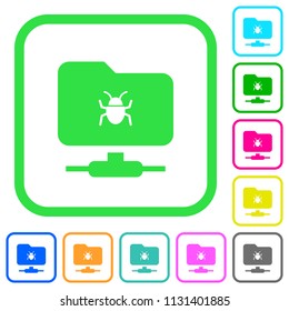 FTP bug vivid colored flat icons in curved borders on white background
