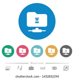 FTP busy flat white icons on round color backgrounds. 6 bonus icons included.