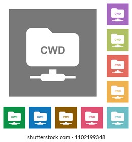 FTP change working directory flat icons on simple color square backgrounds