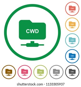 FTP change working directory flat color icons in round outlines on white background