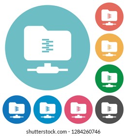 FTP compression flat white icons on round color backgrounds