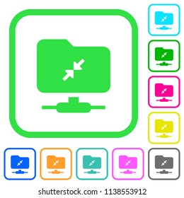 FTP compression vivid colored flat icons in curved borders on white background
