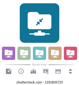 FTP compression white flat icons on color rounded square backgrounds. 6 bonus icons included