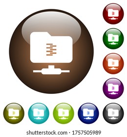 FTP compression white icons on round glass buttons in multiple colors