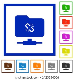 FTP connection lost flat color icons in square frames on white background