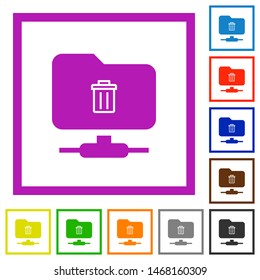 FTP delete flat color icons in square frames on white background