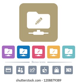 FTP edit white flat icons on color rounded square backgrounds. 6 bonus icons included