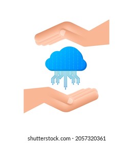 FTP file transfer icon on hands. FTP technology icon. Transfer data to server. Vector illustration.