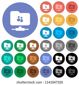 FTP group multi colored flat icons on round backgrounds. Included white, light and dark icon variations for hover and active status effects, and bonus shades on black backgounds.