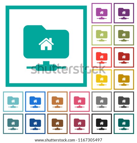 FTP home directory flat color icons with quadrant frames on white background