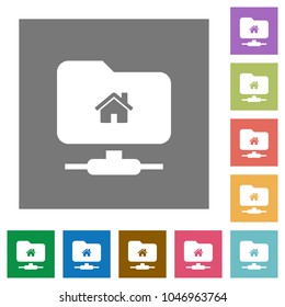 FTP home directory flat icons on simple color square backgrounds
