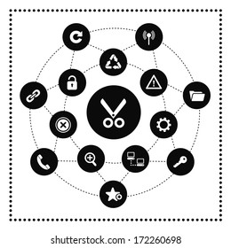 FTP and hosting icons in circle diagram 