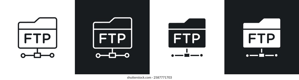 FTP icon set black and white colors. Graphic Vector icons pack
