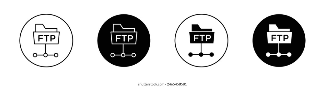 FTP icon set. ftp server web connection vector symbol. FTP communication protocol sign. sftp secure system icon in black filled and outlined style.