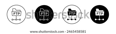 FTP icon set. ftp server web connection vector symbol. FTP communication protocol sign. sftp secure system icon in black filled and outlined style.