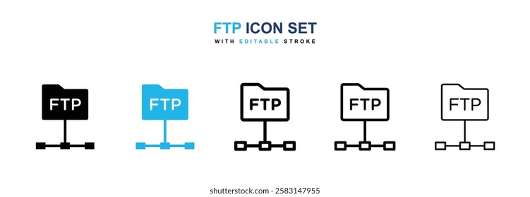 FTP icons vector collection in black and blue colors on white background