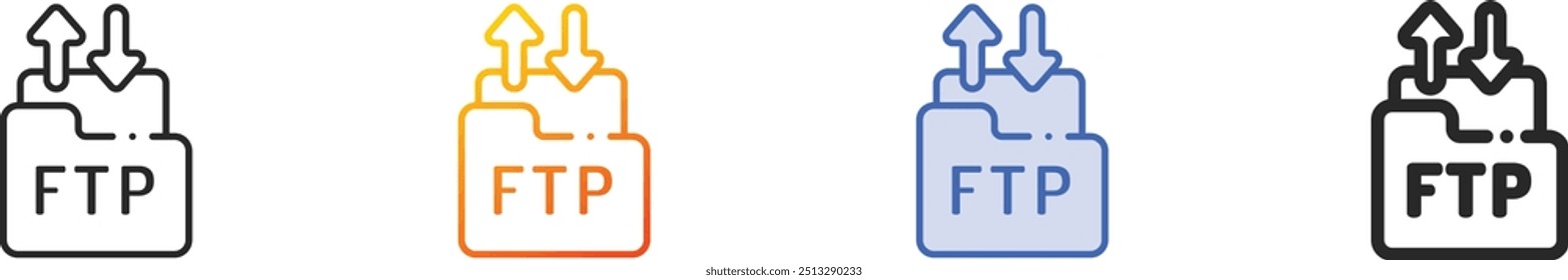 ftp icon.Thin Linear, gradiente, traçado azul e negrito Design isolado no fundo branco