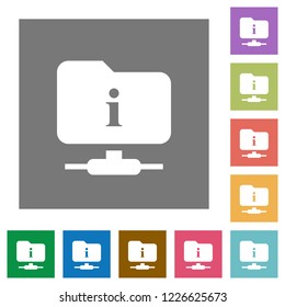 FTP information flat icons on simple color square backgrounds
