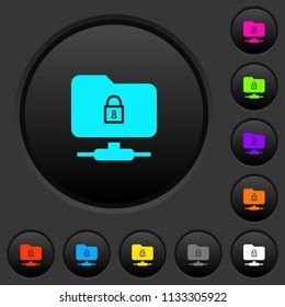 FTP lock dark push buttons with vivid color icons on dark grey background
