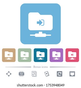 FTP login white flat icons on color rounded square backgrounds. 6 bonus icons included