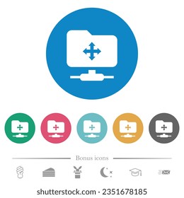 FTP move flat white icons on round color backgrounds. 6 bonus icons included.