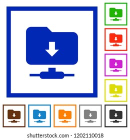 FTP navigate down flat color icons in square frames on white background