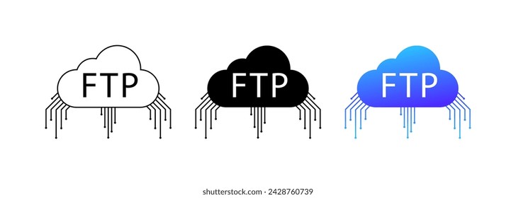 Iconos de red FTP. Iconos de Cloud FTP. Lineal, silueta y estilo plano. Iconos vectoriales
