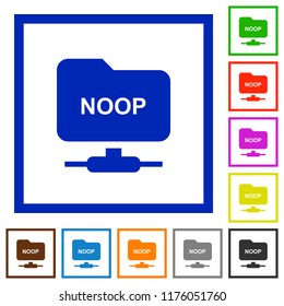 FTP no operation flat color icons in square frames on white background