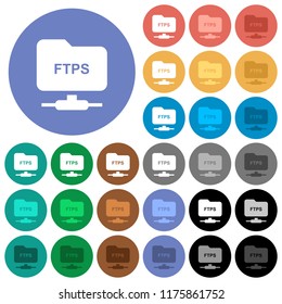 FTP over ssl multi colored flat icons on round backgrounds. Included white, light and dark icon variations for hover and active status effects, and bonus shades.