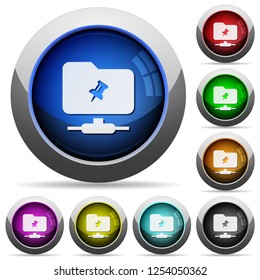FTP pin icons in round glossy buttons with steel frames