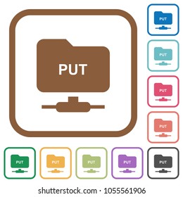 FTP put simple icons in color rounded square frames on white background