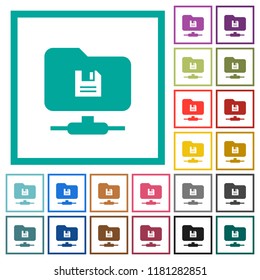 FTP save flat color icons with quadrant frames on white background