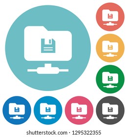 FTP save flat white icons on round color backgrounds