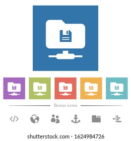 FTP save flat white icons in square backgrounds. 6 bonus icons included.