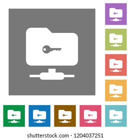 FTP secure flat icons on simple color square backgrounds