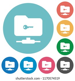 FTP secure flat white icons on round color backgrounds