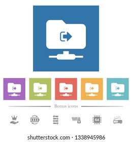 FTP sign out flat white icons in square backgrounds. 6 bonus icons included.