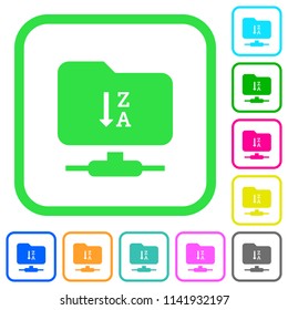 FTP sort descending vivid colored flat icons in curved borders on white background