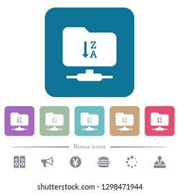 FTP sort descending white flat icons on color rounded square backgrounds. 6 bonus icons included